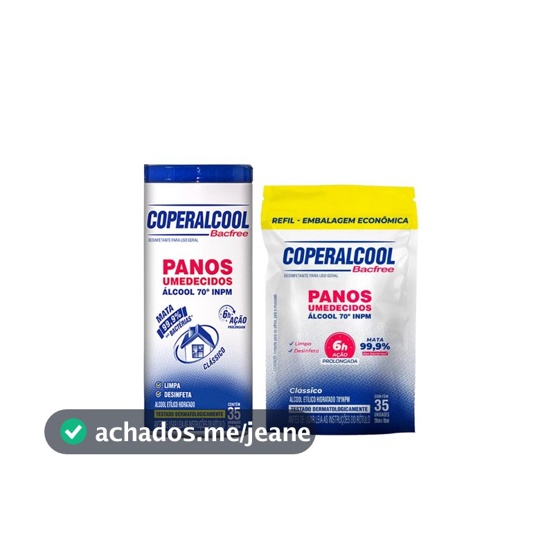 Kit 01 Pote + 01 Pacote Refil de Lenço Umedecido com Álcool 35 lenços cada Coperalcool