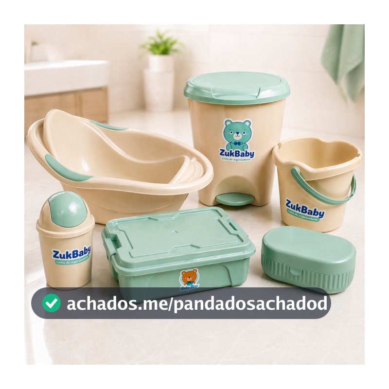 Kit Para Banho Quarto Bebê Baby Menino Menina Banheira Saboneteira Organizador Baldinho E Lixeiras Verde