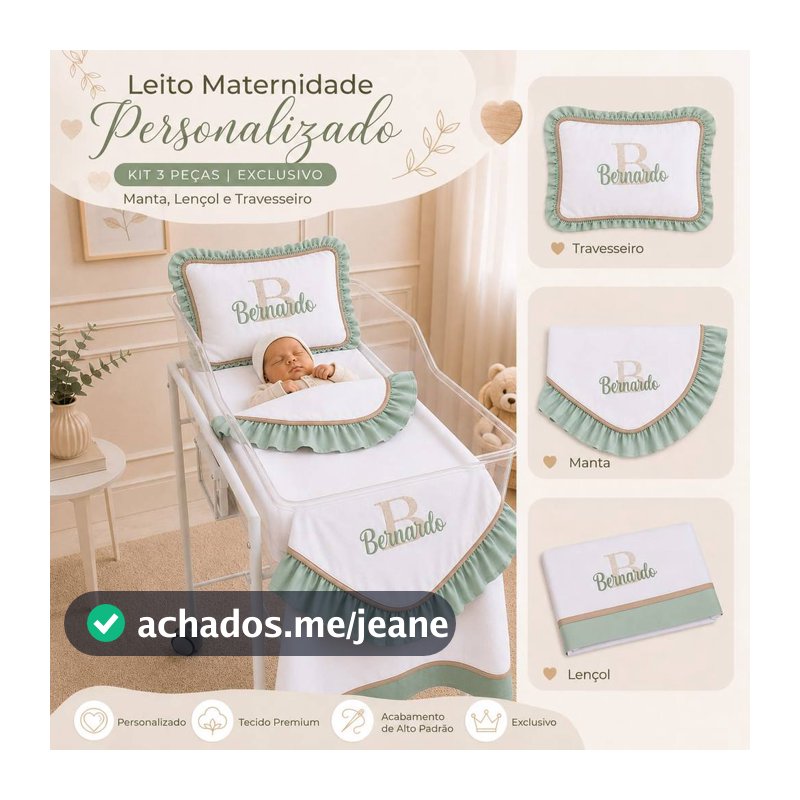 Kit Leito Maternidade 3 peças Personalizado com inicial e Nome meninos meninas