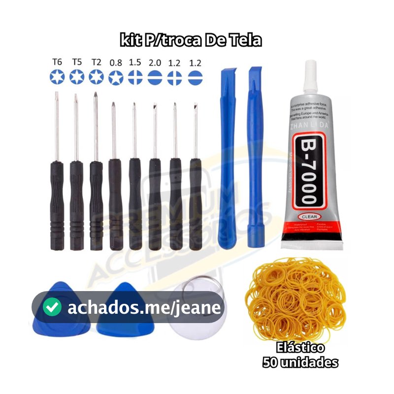 Kit de ferramentas + Cola + Elástico Para troca reparos manutenção de tela - Conserto de smartphone