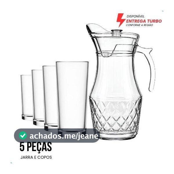 Jogo De Jarra E Copos 5 Peças Em Vidro Transparente Para Água Suco Drinks Mesa Posta