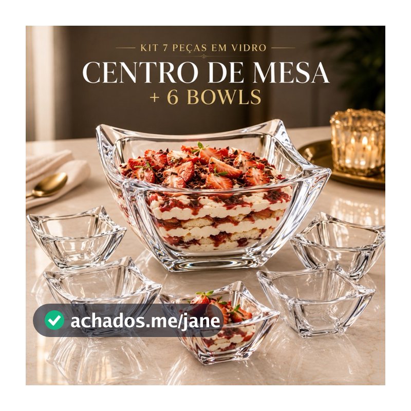 Conjunto 7 Peças Bowls de Sobremesa Vidro Premium Luxo Gourmet
