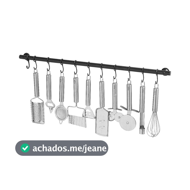 Suporte De Cozinha Porta Talheres 80cm C/ 15 Ganchos Preto