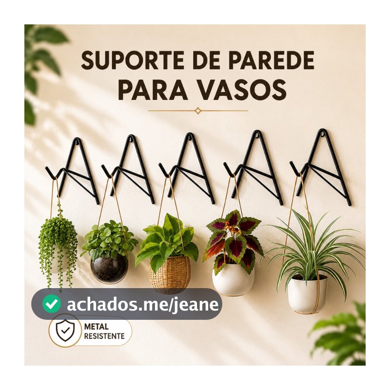 Kit 5 Gancho Suporte Para Vaso De Parede Ferro Preto Jardim Varanda Decoração Plantas