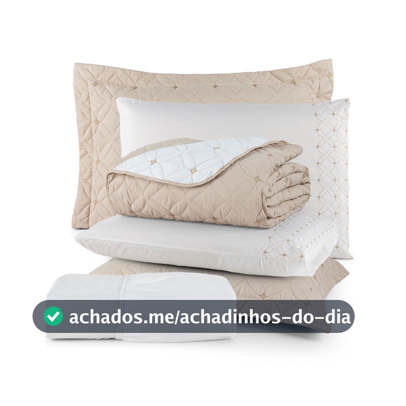Kit 6 Peças Casal Queen King Bordado Cobre Leito e lençol Ideale 200 Fios Acetinado