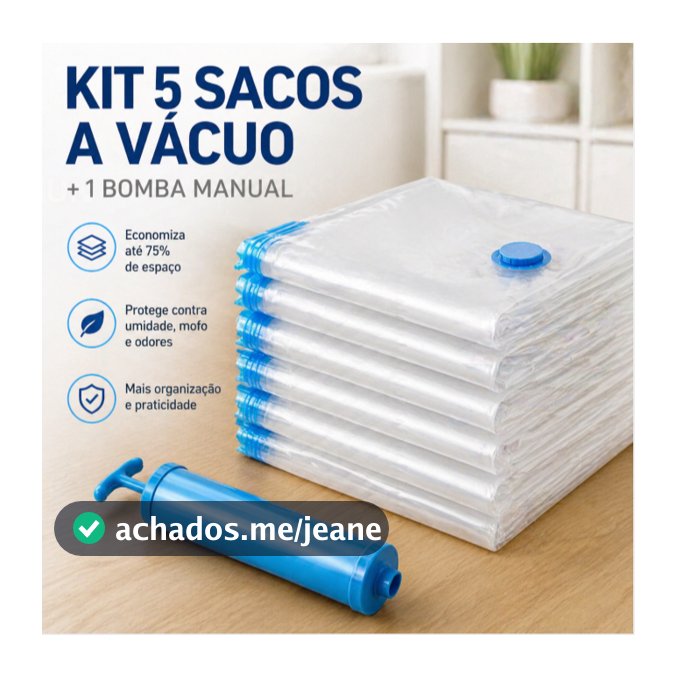 Kit 5 Sacos Organizadores a Vácuo 50x60 + Bomba Manual para Viagem e Roupas, Reutilizável Economiza Espaço