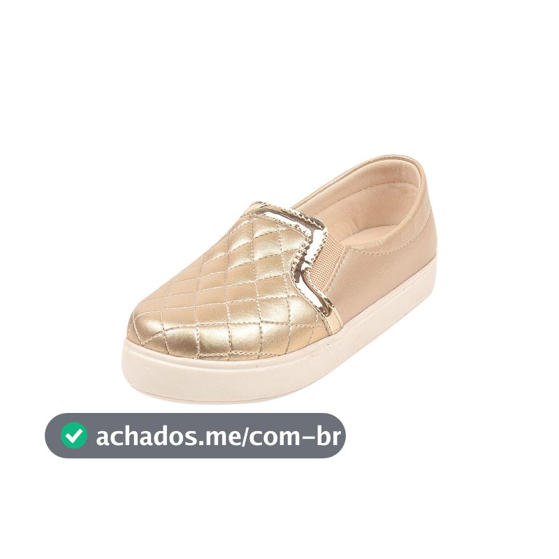 Tênis Slip On Infantil Menina Matelassê Dourado