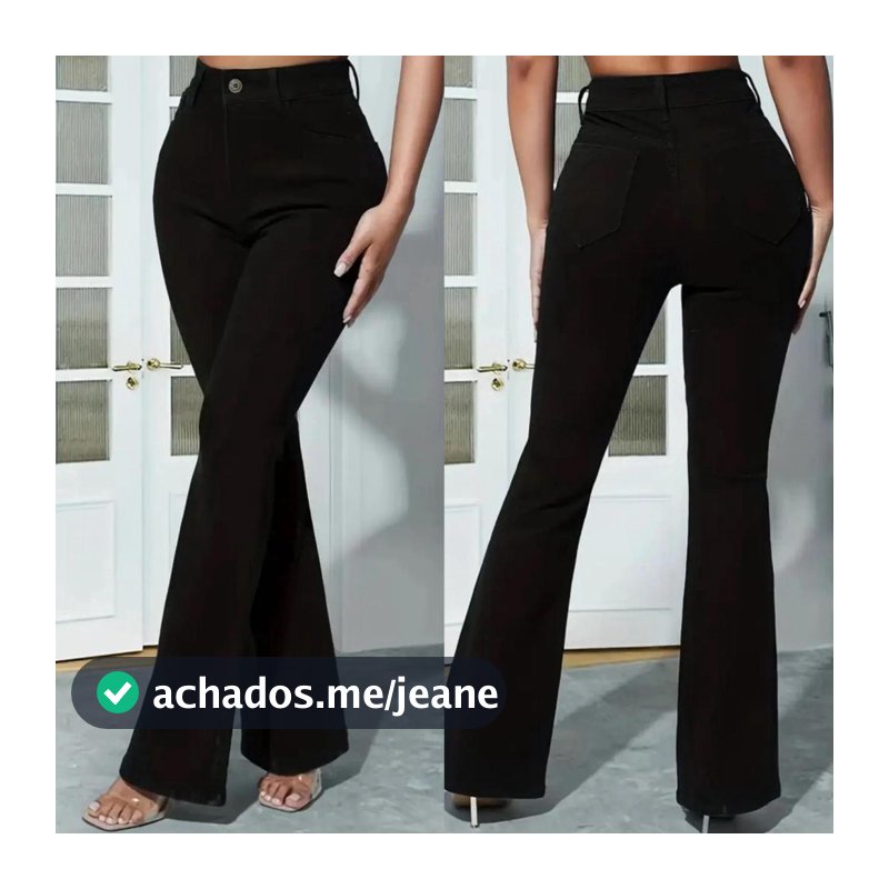 calça flare feminina jeans levanta bumbum cintura alta cor preta