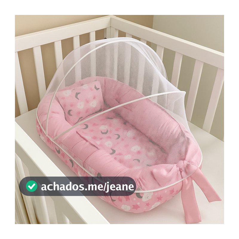Ninho Redutor de Berço Para Bebe Mosquiteiro Portátil Kit 2 Peças Enxoval Menina Menino Rosa Azul