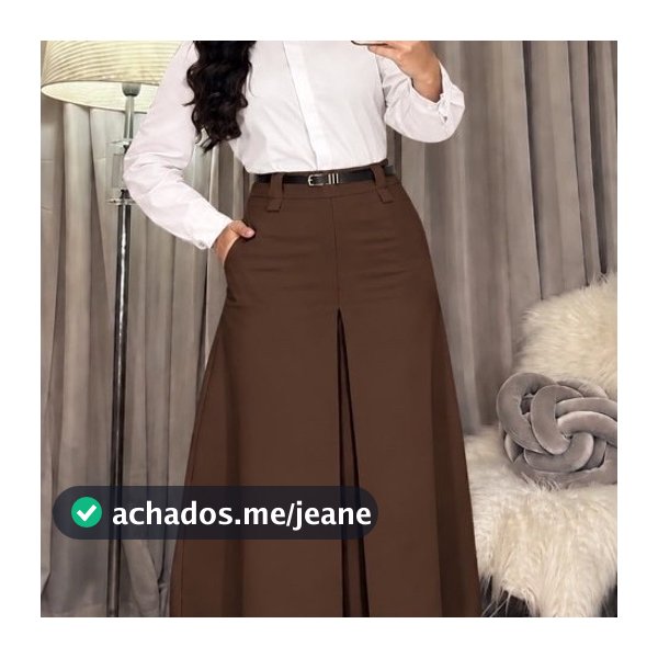SAIA LONGA ALFAIATARIA FIT E FLARE FEMININA MODA EVANGÉLICA CINTURA ALTA FENDA FECHADA