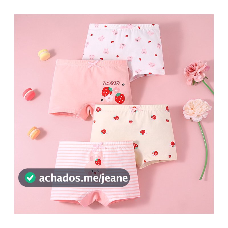 Cuecas de 4 peças de roupa íntima feminina Boxer Bebê Puro Algodão Respirável Meninas Pequenas Meninas Boxer Infantil Médio Grande Calções Infantis