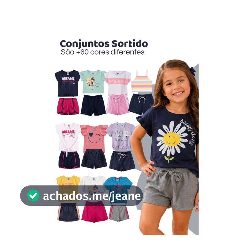 Kit Sortido 20 Peças de Roupas Infantis Menina (10 Camisetas + 10 Bermudas) Kit 10 conjuntos Menina