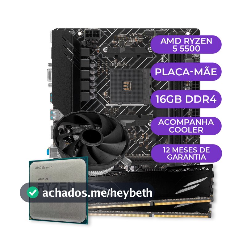 Kit Upgrade Gamer, Processador AMD Ryzen 5 5500, A520M, 16GB DDR4