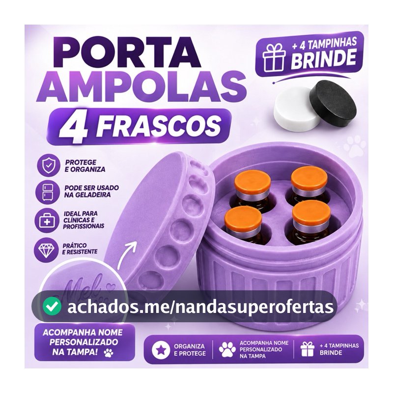 Porta 4 Ampolas Peptídeos Organizador de Frascos Tirze TG Remédios 3ml Compacto com Tampa Rosqueável