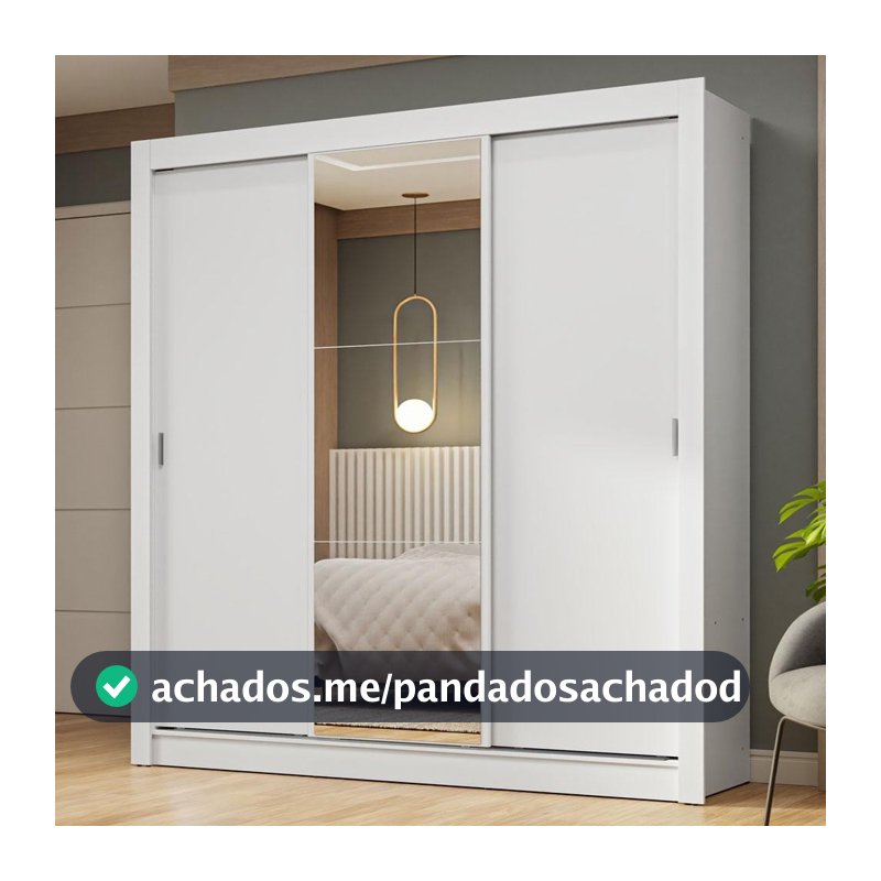 Guarda-Roupa Casal 3 Portas de Correr com Espelho Branco Nobre Madesa