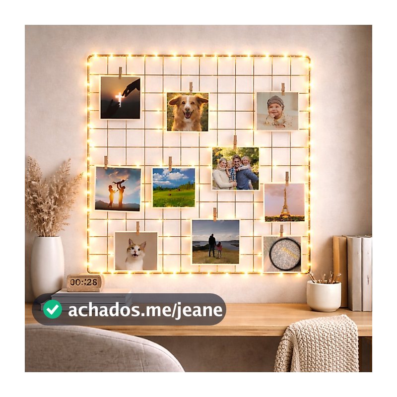 Memory Board Rose Gold Grade Organizadora Mural de Fotos com Led 2m + Mini Prendedores