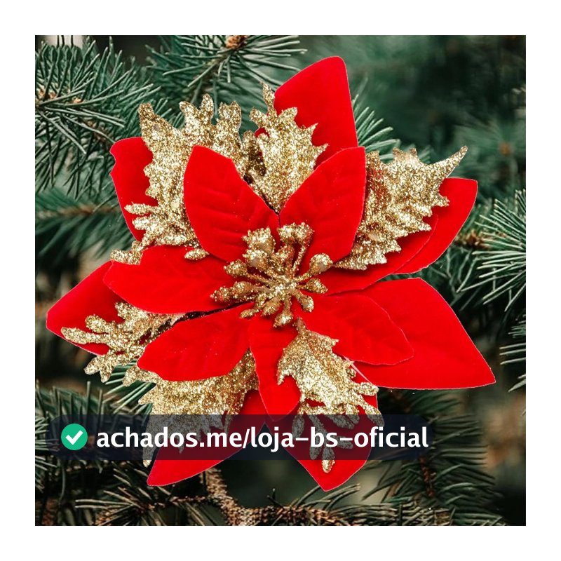 Kit 12 ou 24 Flores de Natal Vermelha e Dourada com Glitter 14cm - Luxo para Árvore