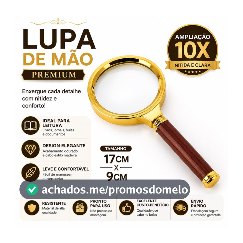 Kit Lupa de Aumento 10x Para Leitura Livros Jornais Bulas Idosos Artesanato 17x9cm Decorativo