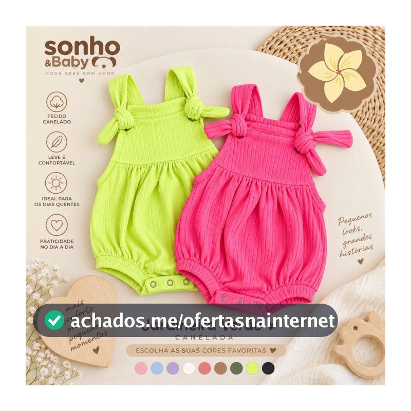 Sonho & Baby Jardineira Verão Canelada Tecido Canelado Menina/Menino do P ao 01
