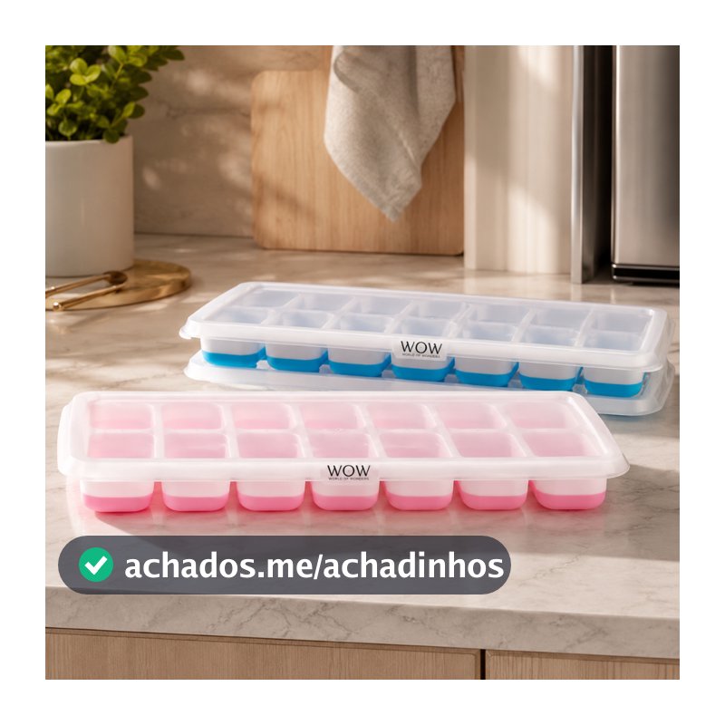 Kit 4 Forma De Gelo Fundo Silicone 14 Cubos Tampa Rígida