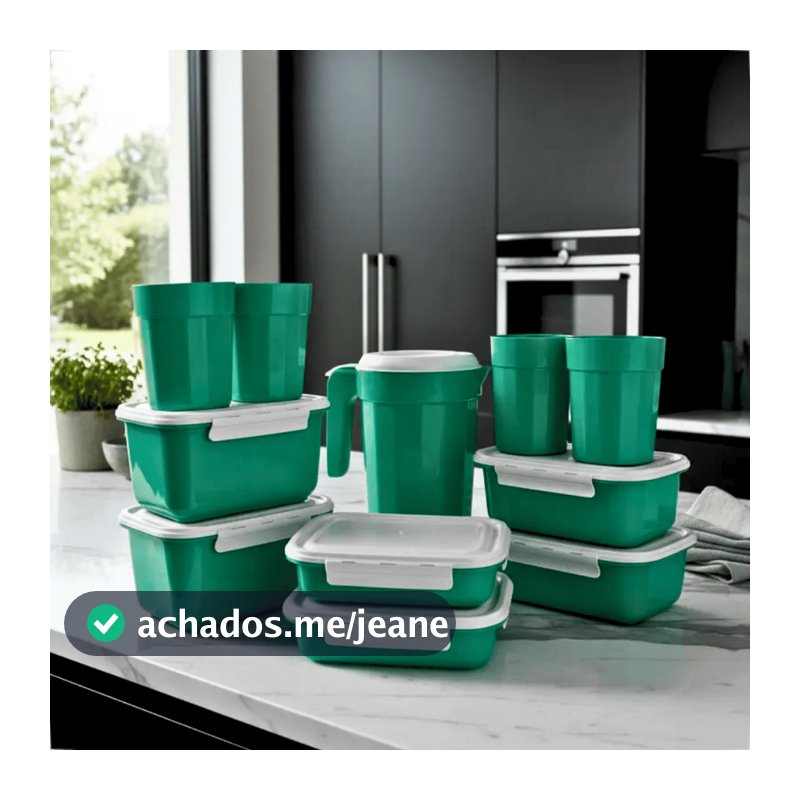 Kit Completo Cozinha 11 Peças Plástico Tampa Branca Reutilizável Potes Copos e Jarra