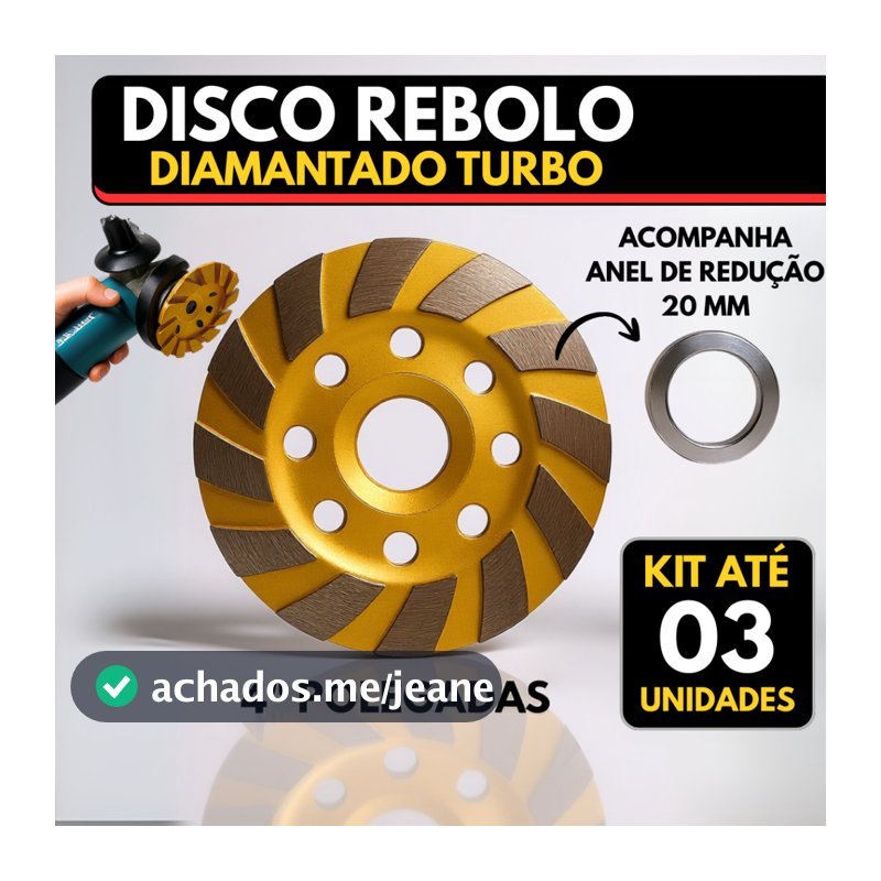 Disco Rebolo Desbaste Diamantado Turbo Esmerilhadeira Concreto Porcelanato Cerâmica 100mm 4 Polegadas