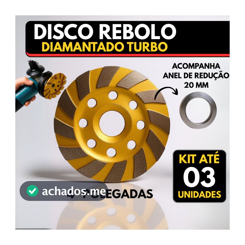 Disco Rebolo Desbaste Diamantado Turbo Esmerilhadeira Concreto Porcelanato Cerâmica 100mm 4 Polegadas