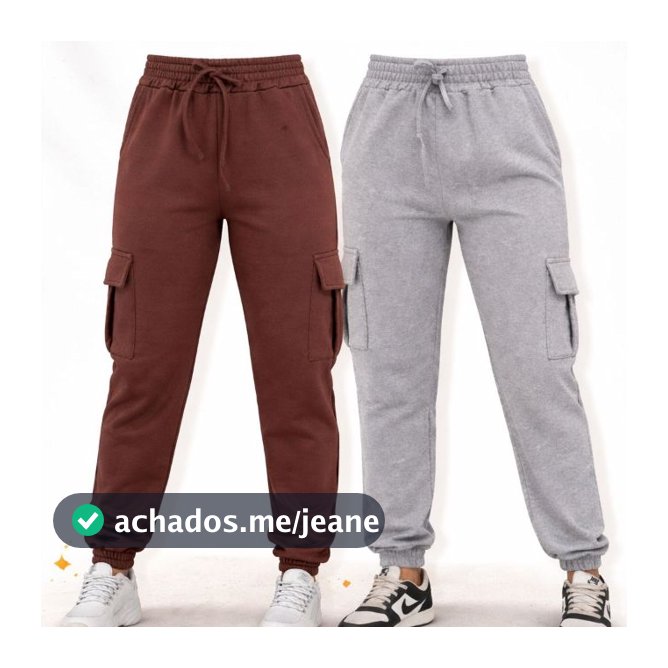 Kit 2 Calças Jogger Cargo Feminina Moletom Flanelado Premium Inverno Confortável Bolso Cargo Oferta