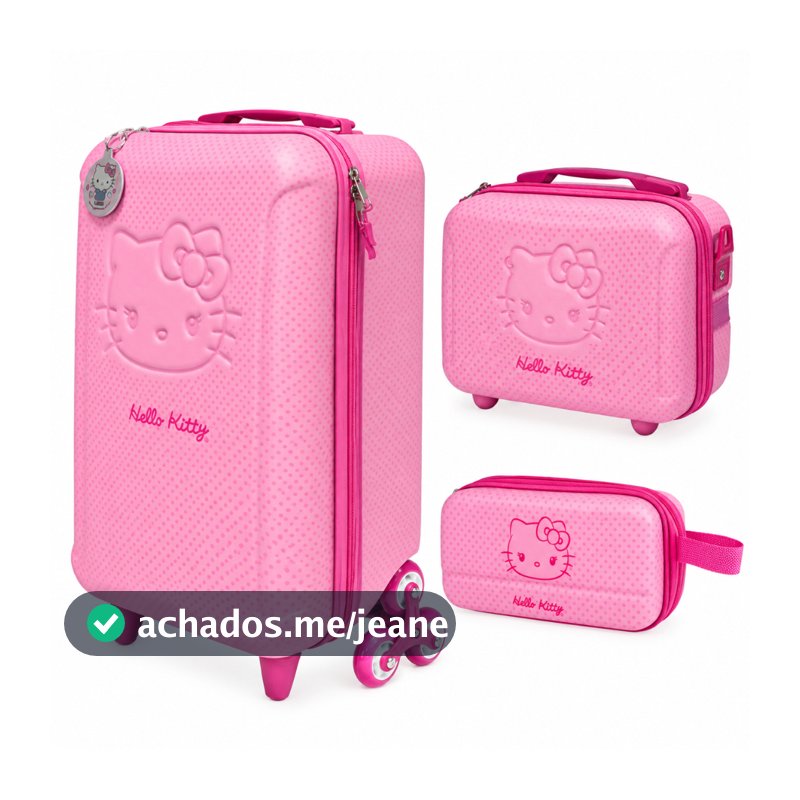 Kit Mala De Viagem Hello Kitty Poa + Frasqueira + Necessaire