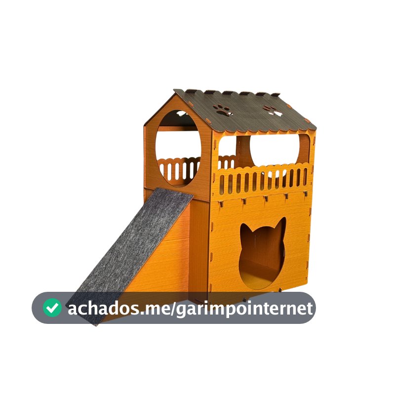 Casa Para Gatos Dois Andares Toca Em Mdf Caramelo Cama Beliche Brinquedo Arranhador Gato Diversão