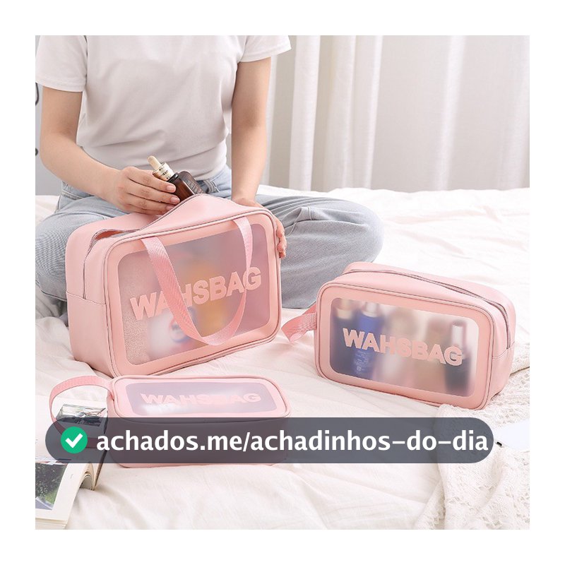 Kit 3 Necessaire Maquiagem Transparente WashBag A Prova De Água