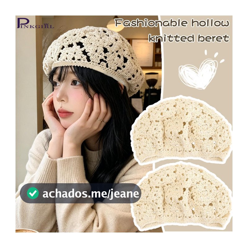 [Chic] Chapéu De Boina De Malha Vazada – Praia Tralve Gorro De Verão Skullies Feminino Pintor Casual Da Moda Crochê Teci