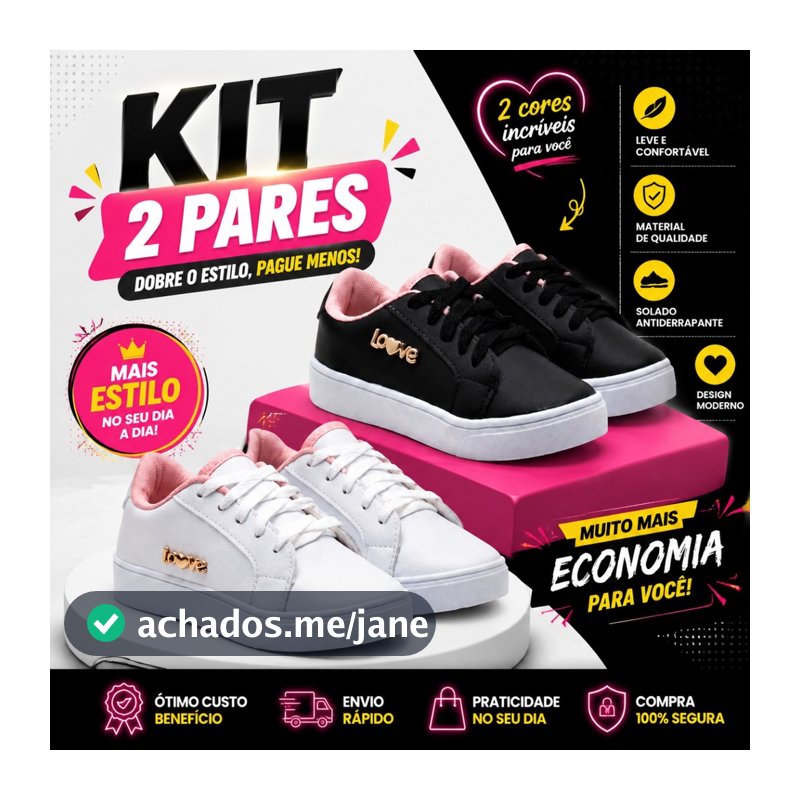 Kit 2 Pares Sapato Infantil Menina Com Cadarço Sola Leve Visual Moderno Moda Infantil