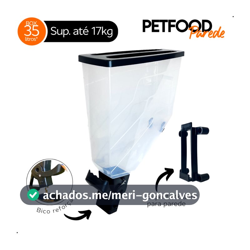 Galão Armazenador PAREDE Ração Grãos Cereais Cães Cachorro Petshop Slim 35L - 10kG a 13KG