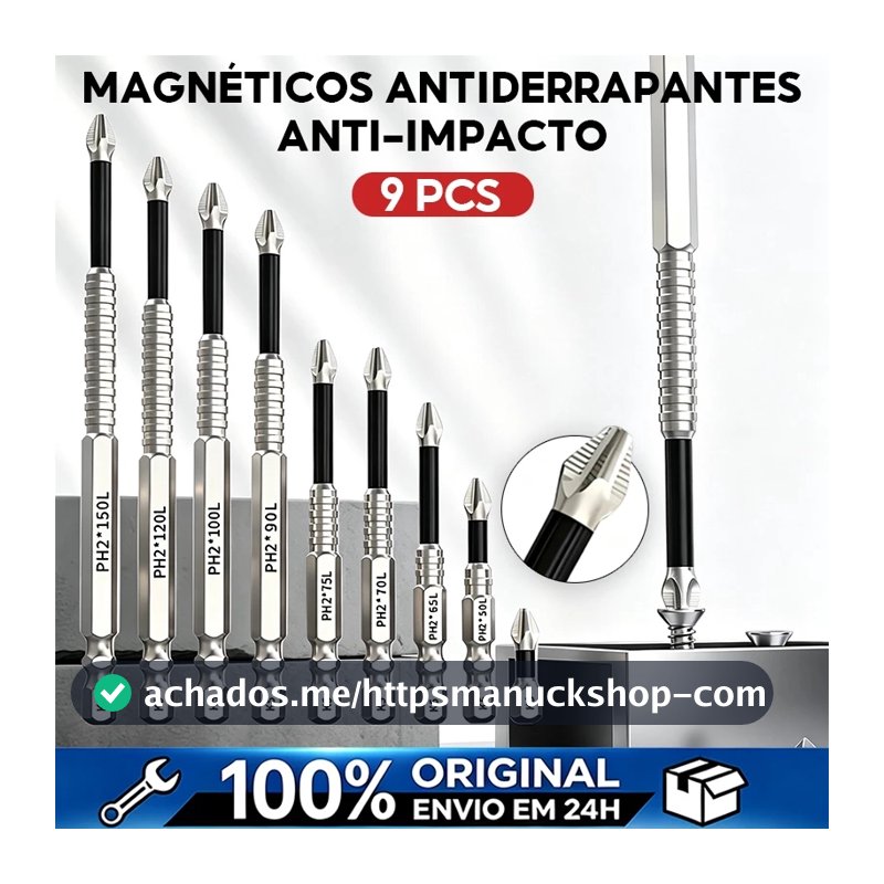 kit 9 bits ph2 philips magnéticos antiderrapantes, resistentes a impacto, liga s2 para parafusadeira de impacto