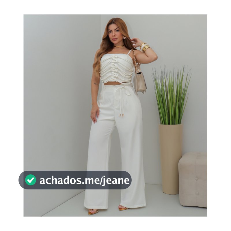 Conjunto Feminino Cropped Drapeado e Calça Pantalona Cintura Alta Elegante Verão SD4034