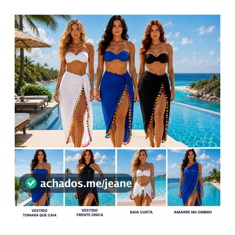 Canga de Praia Piscina Pareô Pompom 100% Viscose Saída de Praia Fashion