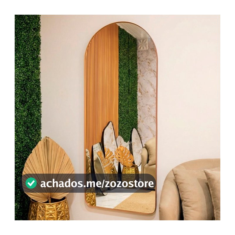 Espelho Oval Base Reta Corpo inteiro Moldura de Couro Madri Quarto Sala Salão Loja
