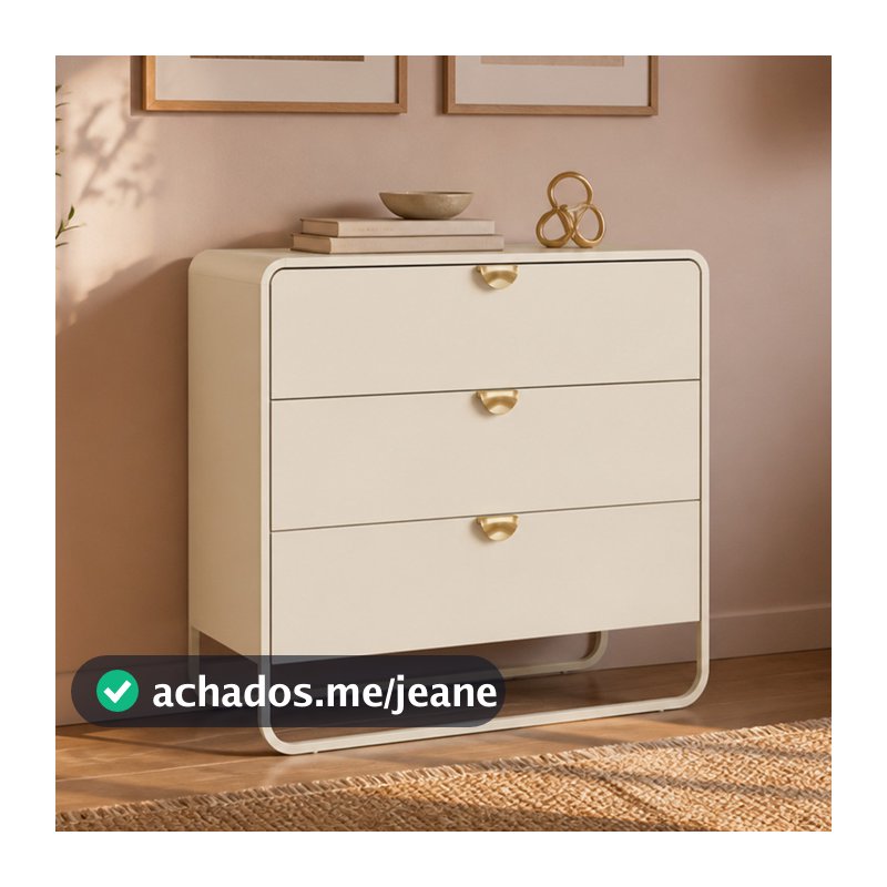 Cômoda Para Quarto 3 Gavetas Industrial Orgânico 90cm Alek A03 Off White - Lyam Decor