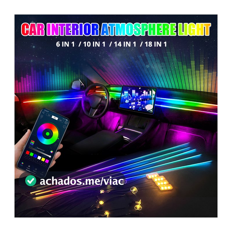 Luzes Ambientes Para Carros Streamer RGB 64 Cores Universal LED Interiores Em Fita Acrílica Oculta Symphony Atmosphere Lamp