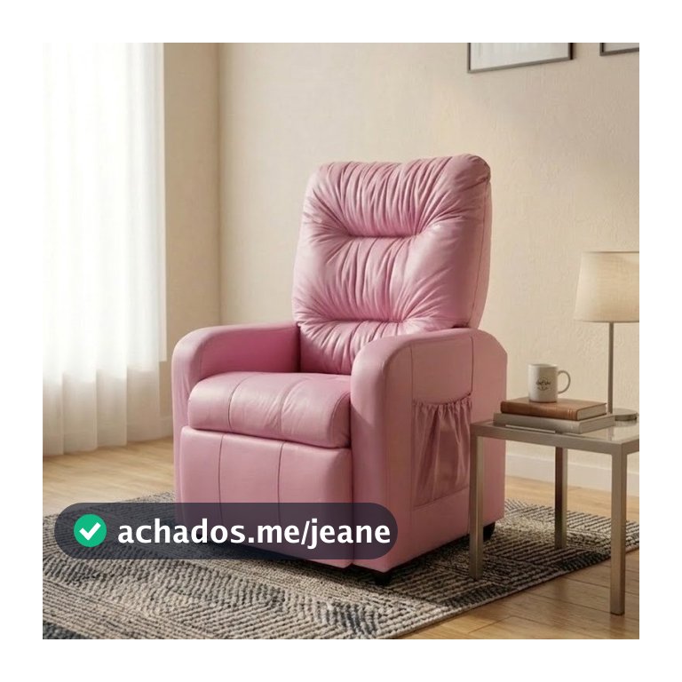 Poltrona Azera New Estofado Em Courino Rosa Encosto Reclinável e Retrátil Amamentação Quarto Clínica Estética - AV