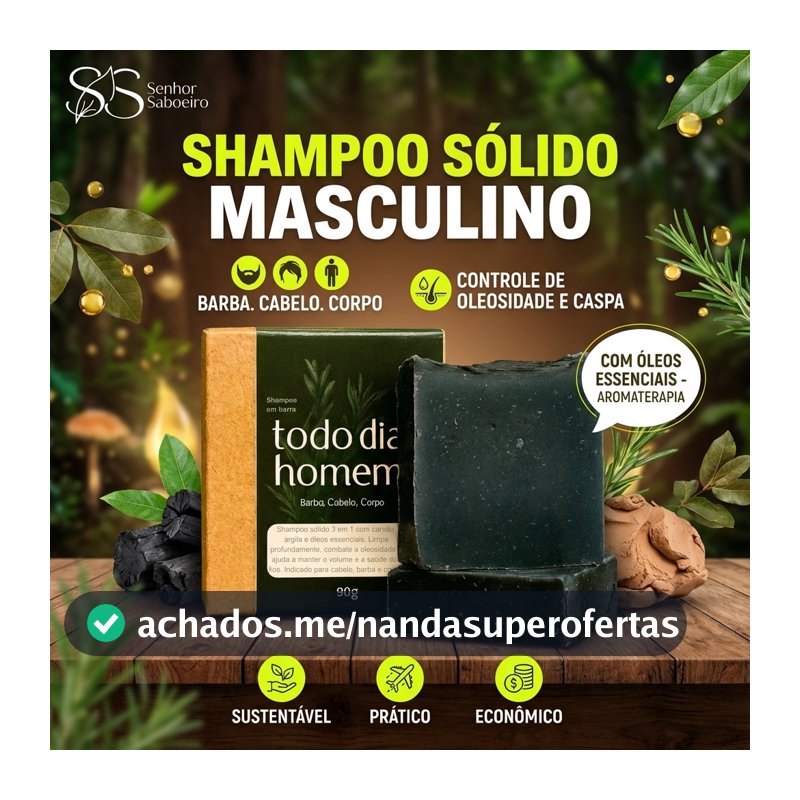 Shampoo Masculino Anticaspa 3 em 1 Cabelo Corpo e Barba  Volume  e Hidratação