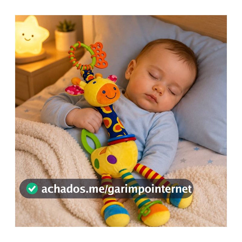 Brinquedo Bebê Móbile Girafa Pelúcia Mordedor Chocalho Sensorial Montessori Infantil Colorido