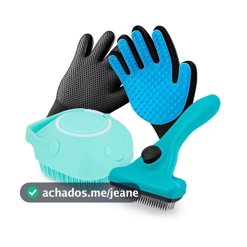 Kit Luva Tira Pelos Nano + Escova Lava Pet Silicone Dispenser + Pente Escova Removedora