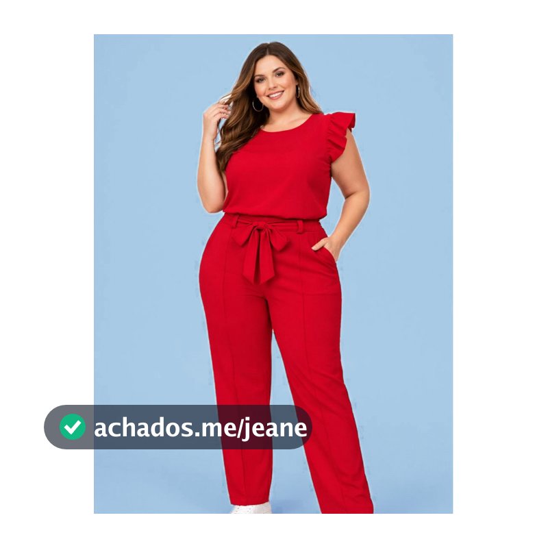 PLUS SIZE Conjunto Social PLUS SIZE Feminino Crepe Duna Calça Reta com bolso e Blusa Elegante