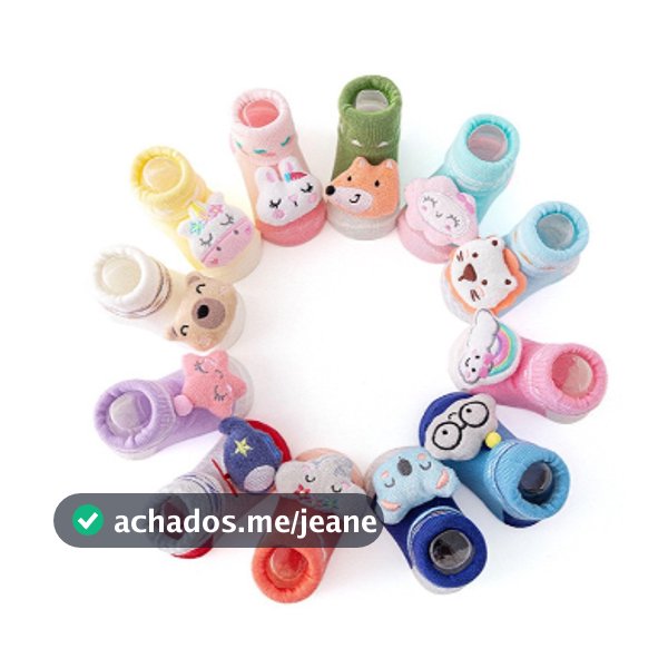Kit 5 Pares de Meias Infantil Bebê Pantufa 3D Bichinho Meia Recém Nascido/