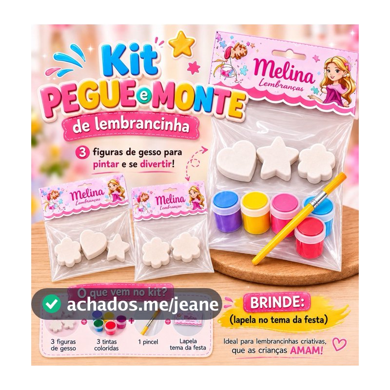 Kit Pintura Em Gesso Monte Voce Mesmo Com Tinta Pincel E Lapela Lembrancinha Infant