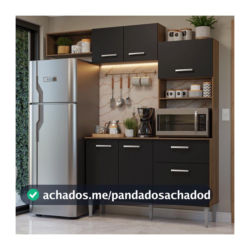 Armário de Cozinha Compacta 196cm Rustic/Preto Aura Madesa 01