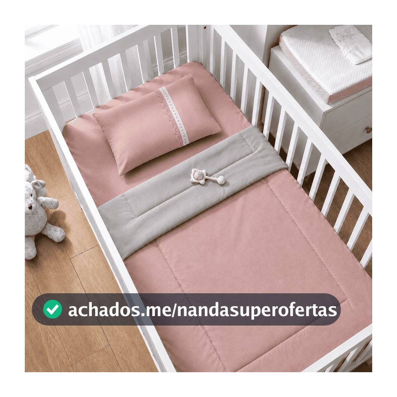 Kit Edredom de Berço Bebê e Jogo 2pçs Lençol Elástico e fronha Percal 400 fios