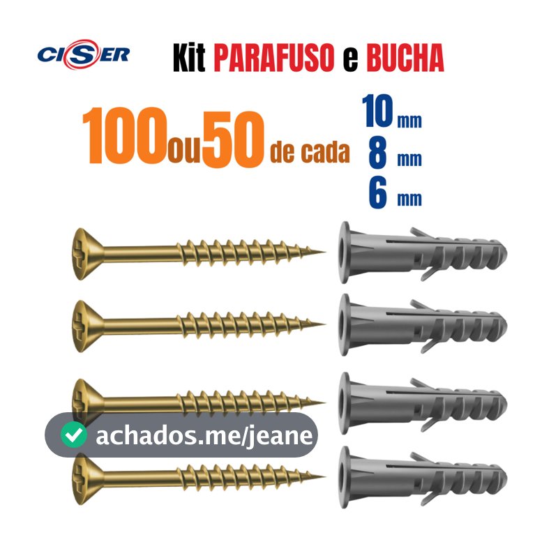 Kit Parafuso e Bucha 10mm - 8mm - 6mm